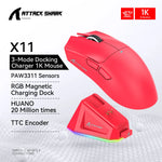 ATTACK SHARK X11 – mouse gamer inalámbrico 22K DPI con base de carga RGB
