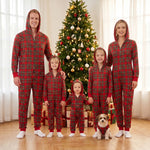 Pijamas familiares navideños a cuadros rojos – camisa y pantalón