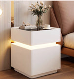 Mesa de noche inteligente con luz de sensor, carga inalámbrica y 3 cajones