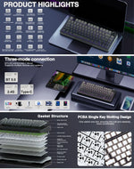 AULA F75 – 75% Gasket Mechanical Gaming Keyboard with RGB & PBT Keycaps