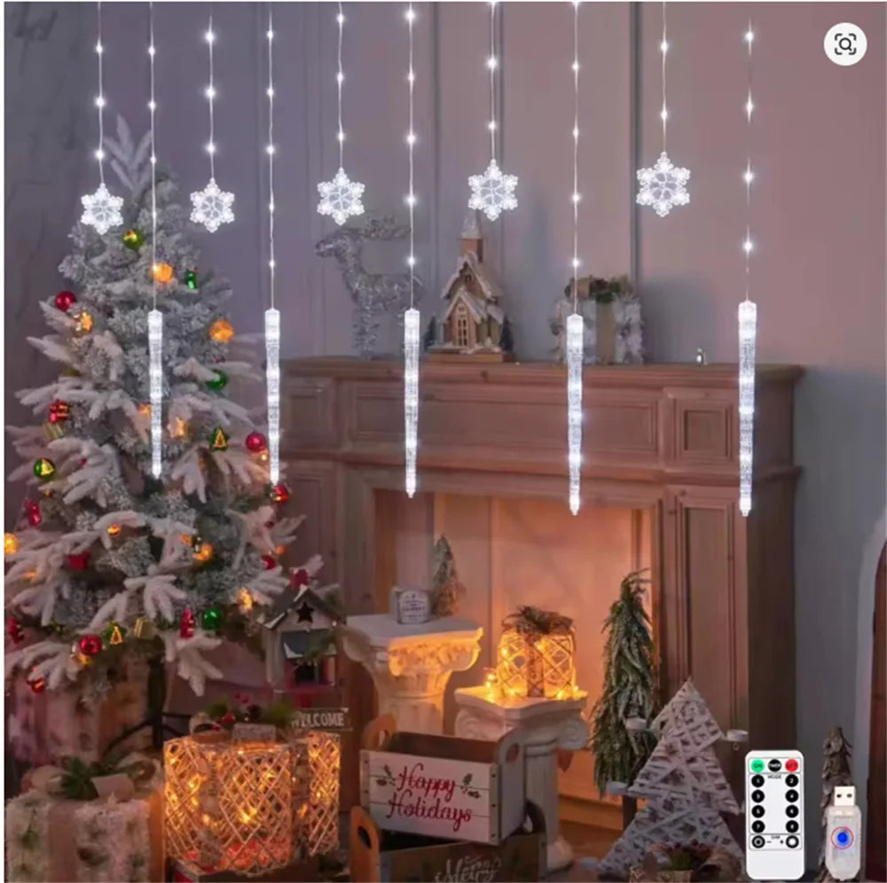 USB LED Snowflake & Icicle Curtain Lights