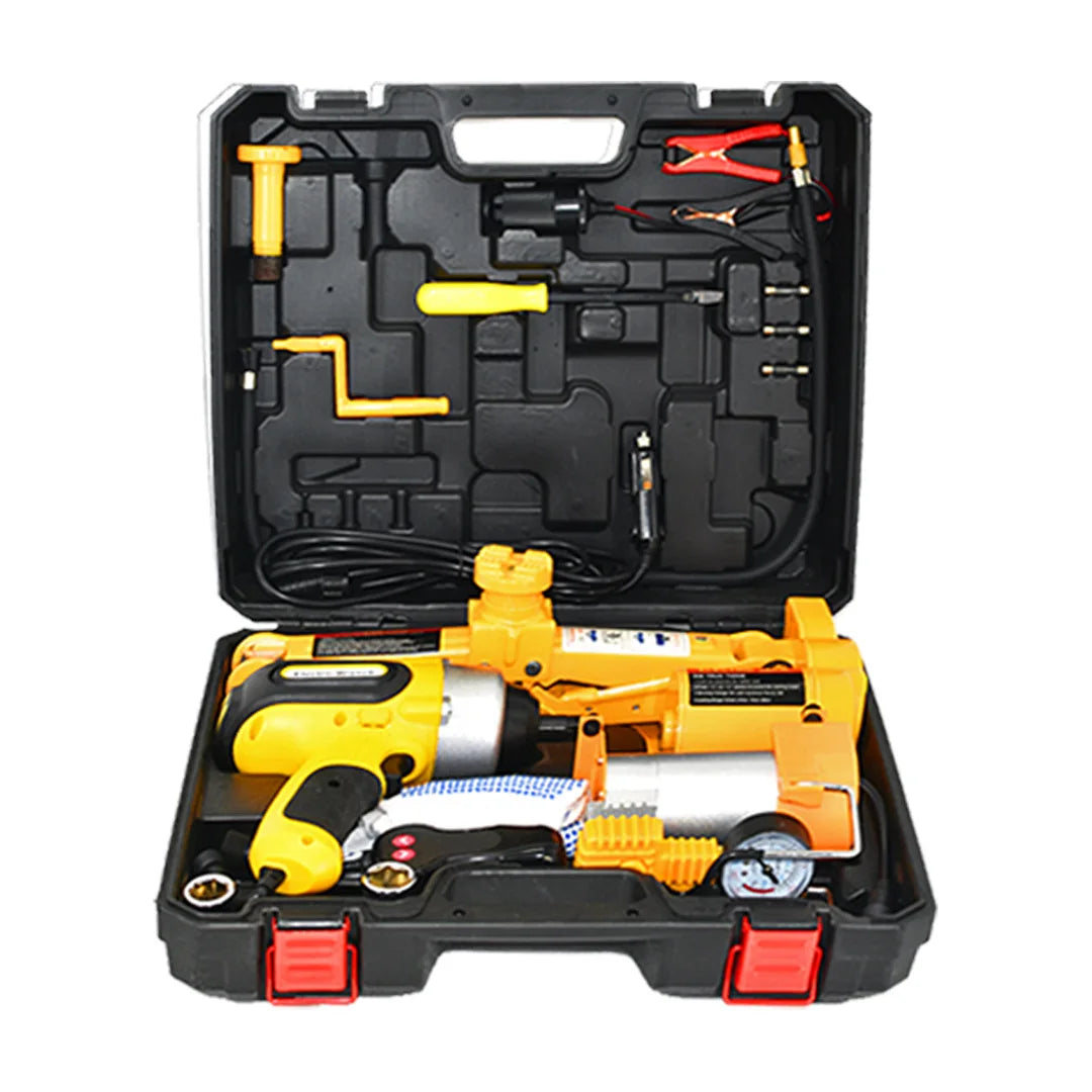 Kit 3 en 1 de gato eléctrico 12 V de 3 toneladas con llave de impacto y bomba de aire