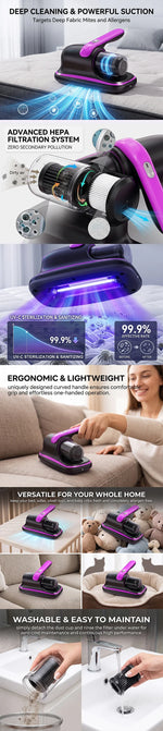 Aspiradora inalámbrica para colchones con luz UV-C – 12 kPa