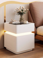 Mesa de noche inteligente con luz de sensor, carga inalámbrica y 3 cajones