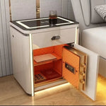 Mesa de noche inteligente con tapa de vidrio, huella, carga inalámbrica y LED