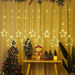 Cortina de luces navideñas LED USB-C – reno, copo, estrella, campana y árbol