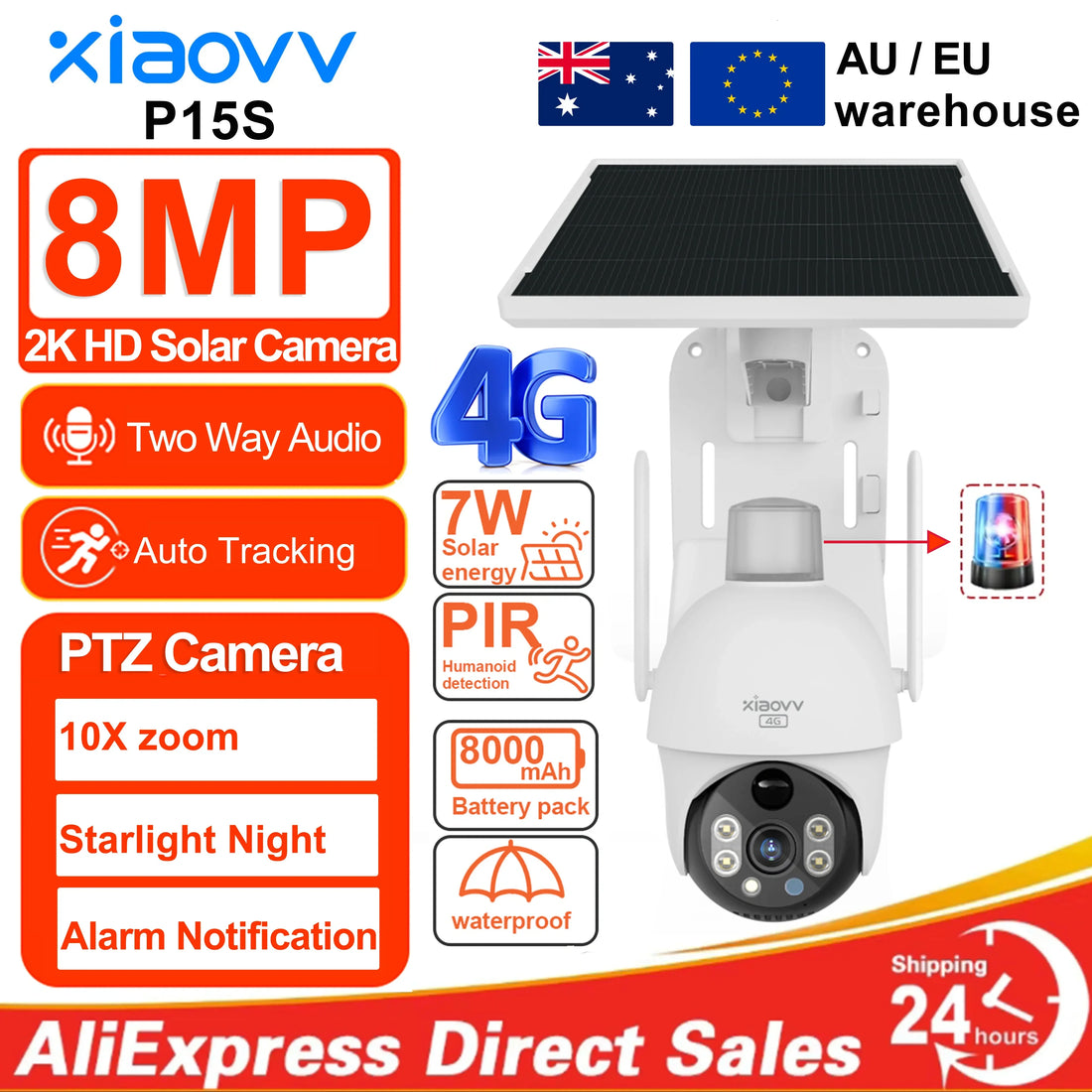 Cámara solar PTZ 8MP 2K 4G – visión nocturna y detección humana iCSee