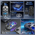 Mouse gamer inalámbrico tri-modo 8,000 DPI – RGB, 70 g y 5 botones programables