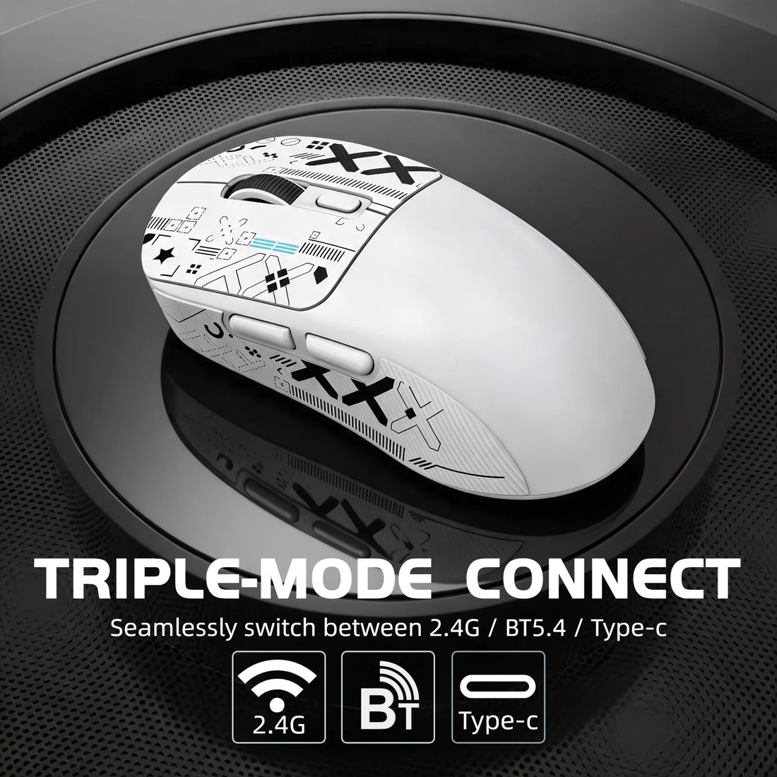 Mouse gamer inalámbrico 58 g – Bluetooth 5.4, 2.4G, USB-C, RGB y 8,000 DPI