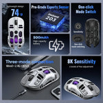 Mouse gamer inalámbrico tri-modo 8,000 DPI – RGB, 70 g y 5 botones programables