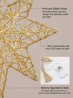 LED Bethlehem Star Christmas Tree Topper – Silver & Gold Glitter