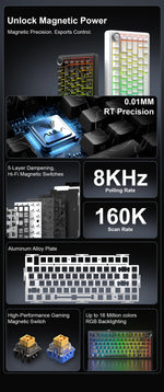 AULA F75 HE – 75% Hall Effect Tri-Mode Mechanical Keyboard, RGB, Hot-Swap & 8K