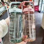 Botella deportiva 2 L con pajilla y marcador de tiempo