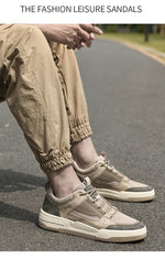 Tenis casuales de malla y cuero para hombre – suela gruesa antideslizante