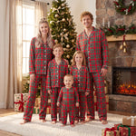 Pijamas familiares navideños a cuadros rojos – camisa y pantalón