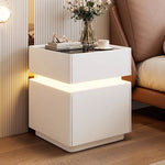 Mesa de noche inteligente con luz de sensor, carga inalámbrica y 3 cajones