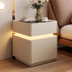 Mesa de noche inteligente con luz de sensor, carga inalámbrica y 3 cajones