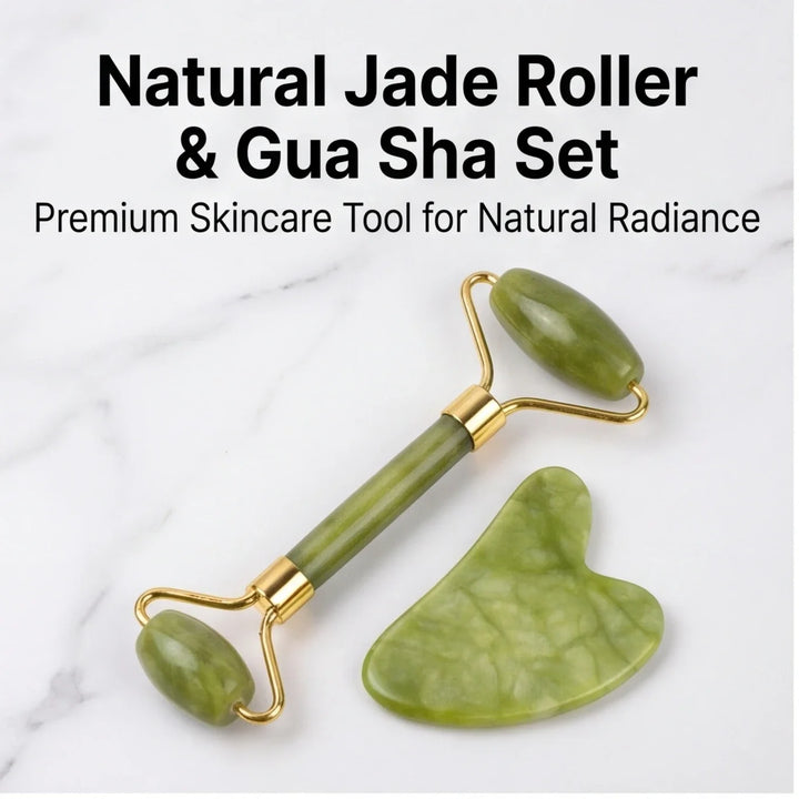 Natural Jade Roller & Gua Sha Set – Facial Massage Kit
