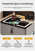 Mesa de noche inteligente con carga inalámbrica, LED, USB y cerradura de huella