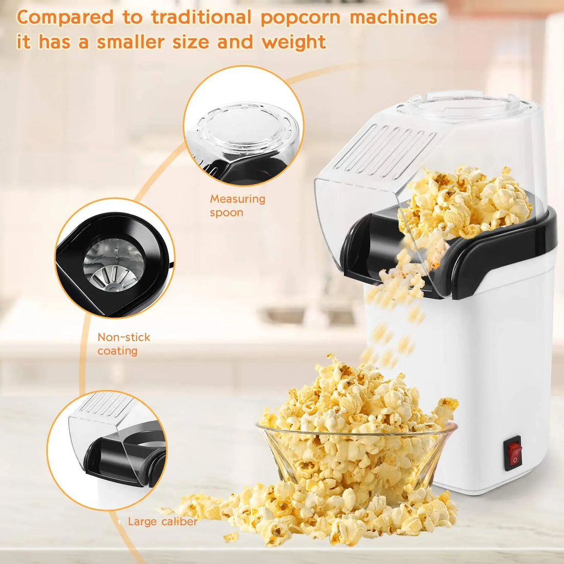BAAU – máquina de palomitas de aire caliente 1200 W sin aceite