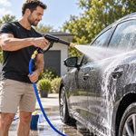 HydroJet Pro lavando un automóvil oscuro