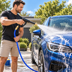 HydroJet Pro lavando un automóvil azul